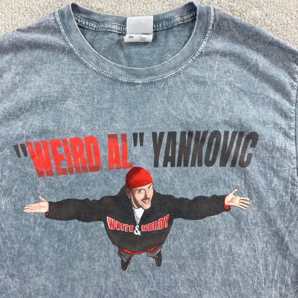 Weird Al Yankovic Shirt Mens Small Gray White & Nerdy Mineral Wash Tee